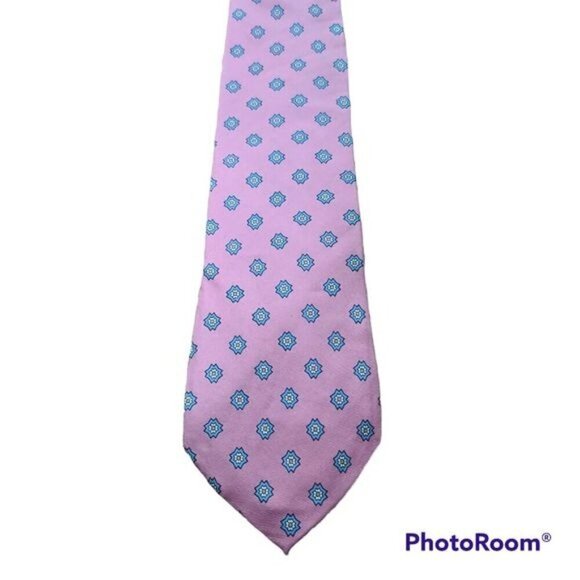 Vintage Bert Pulitzer Pink Geometric Silk Neck Tie - Picture 1 of 6